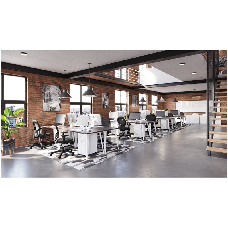 Pemberly Row 24x48 Mid Century Modern Metal Desk - Alpine White / Trail Walnut