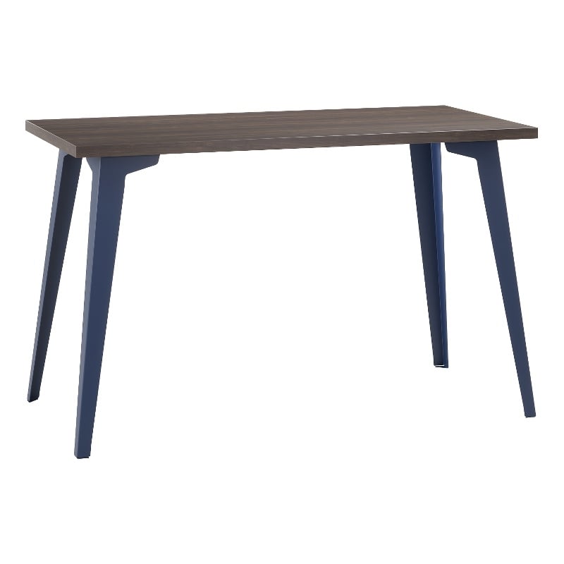 Pemberly Row 24x48 Mid Century Modern Metal Desk - Navy / Trail Walnut