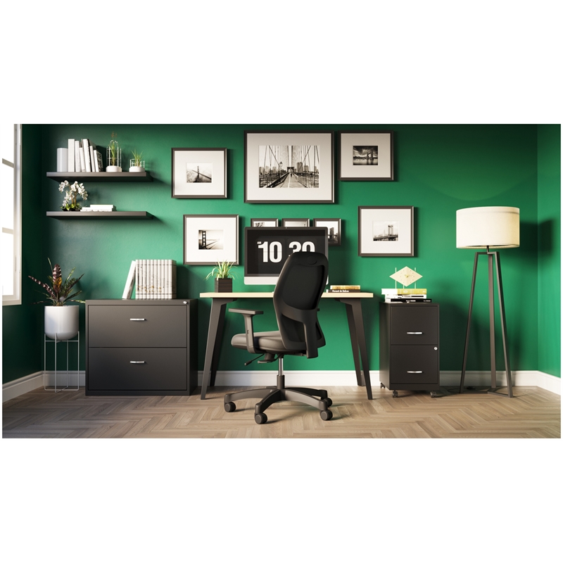 Pemberly Row 27x57 Mid Century Modern Metal Desk - Black / Platinum Oak