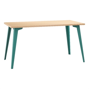 Pemberly Row 27x57 Mid Century Modern Metal Desk - Teal / Platinum Oak