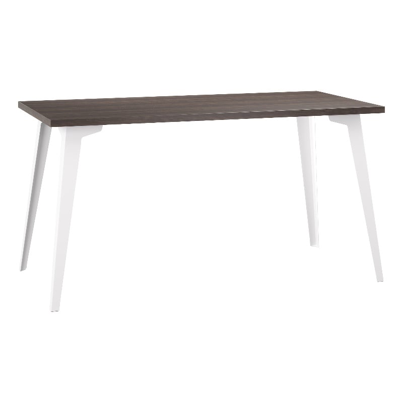 Pemberly Row 27x57 Mid Century Modern Metal Desk - Alpine White / Trail Walnut