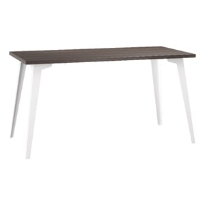 Pemberly Row 27x57 Mid Century Modern Metal Desk - Alpine White / Trail Walnut