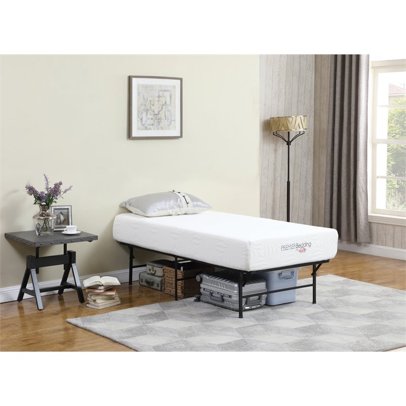 Pemberly Row Metal Eastern King Powder Coated Mattress Support in Black