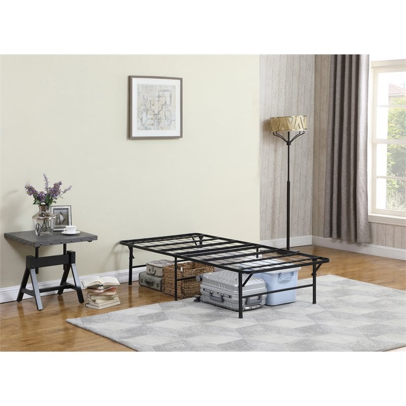 Pemberly Row Metal Eastern King Powder Coated Mattress Support in Black