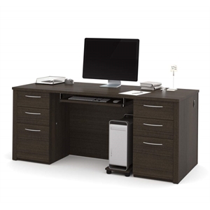 Pemberly Row Contemporary 71&quot Executive Desk in Dark Chocolate