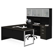 Pemberly Row U Desk with 4 Door Hutch in Deep Gray and Black