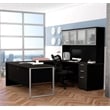Pemberly Row U Desk with 4 Door Hutch in Deep Gray and Black