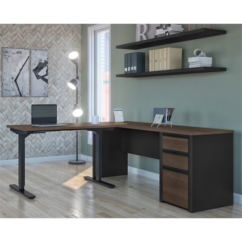 Pemberly Row Contemporary 2 Piece Standing Desk Set in Antigua and Black