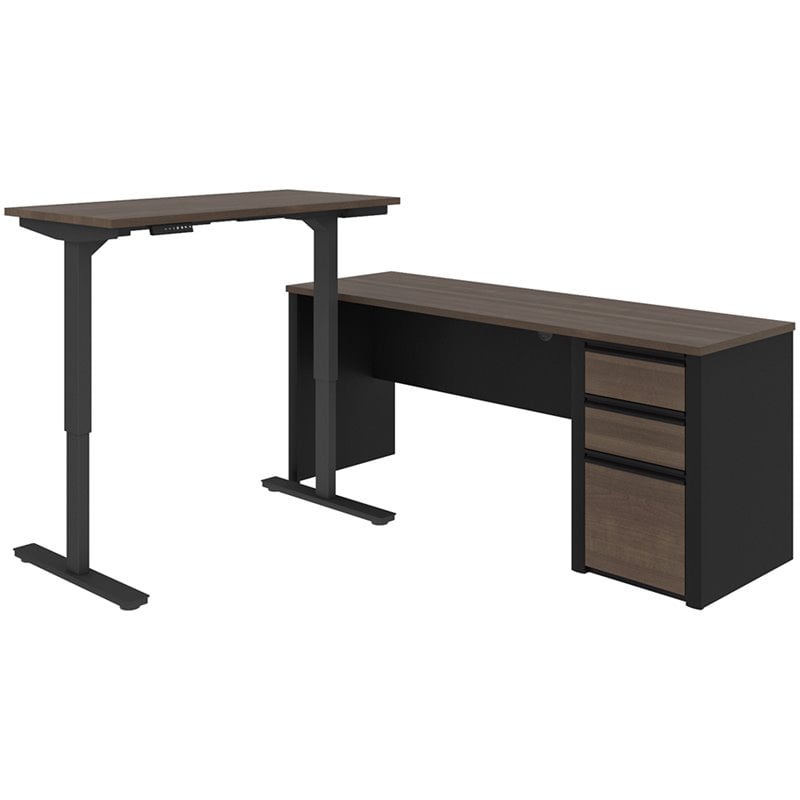 Pemberly Row Contemporary 2 Piece Standing Desk Set in Antigua and Black