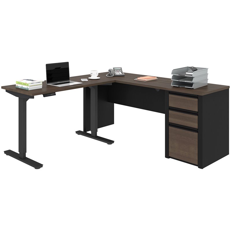 Pemberly Row Contemporary 2 Piece Standing Desk Set in Antigua and Black