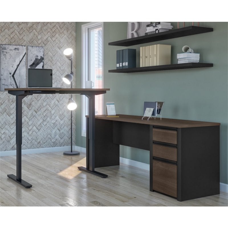 Pemberly Row Contemporary 2 Piece Standing Desk Set in Antigua and Black