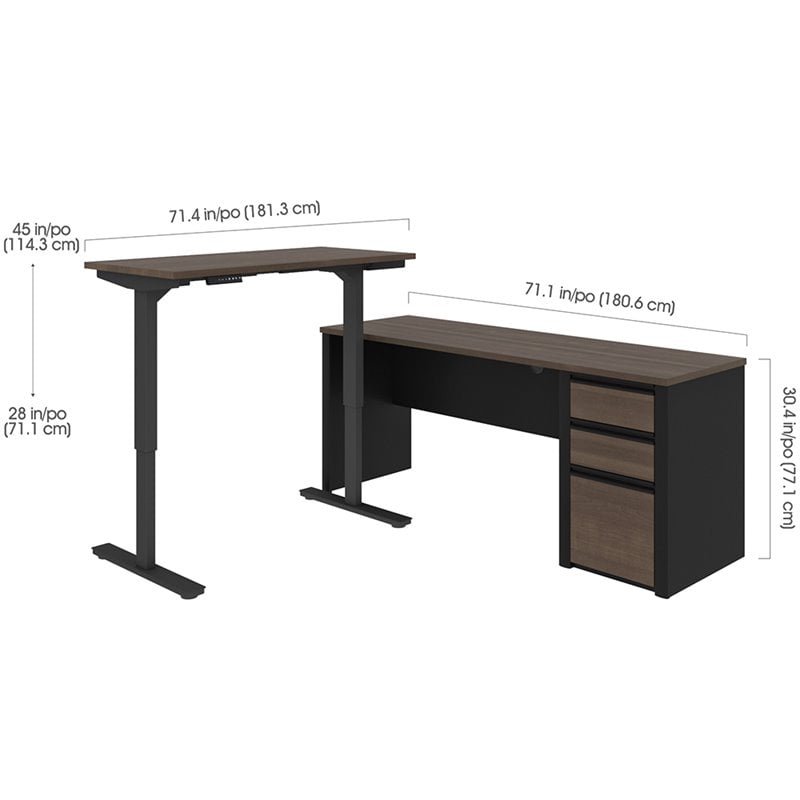 Pemberly Row Contemporary 2 Piece Standing Desk Set in Antigua and Black