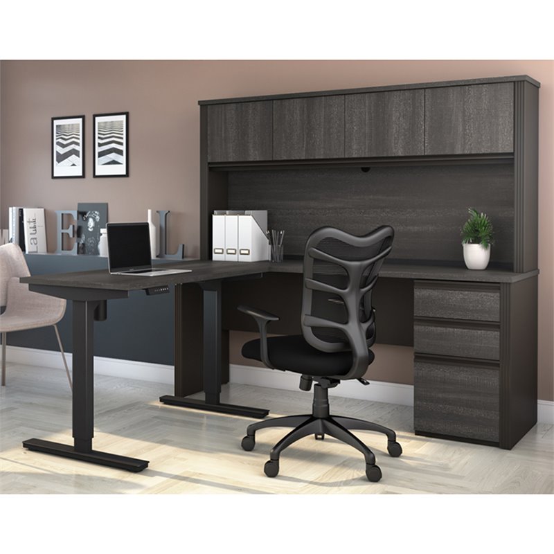 Pemberly Row 4 Piece Standing Desk Set in Bark Gray and Slate