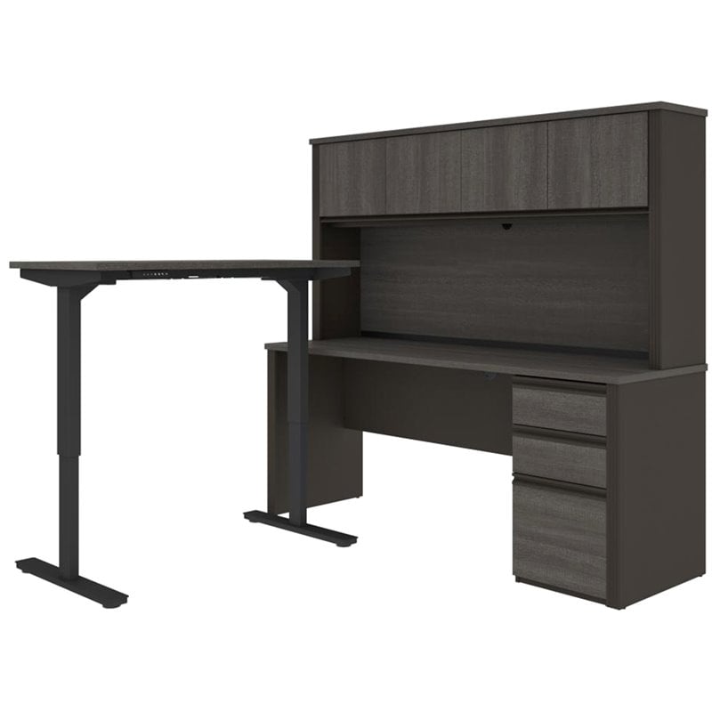 Pemberly Row 4 Piece Standing Desk Set in Bark Gray and Slate