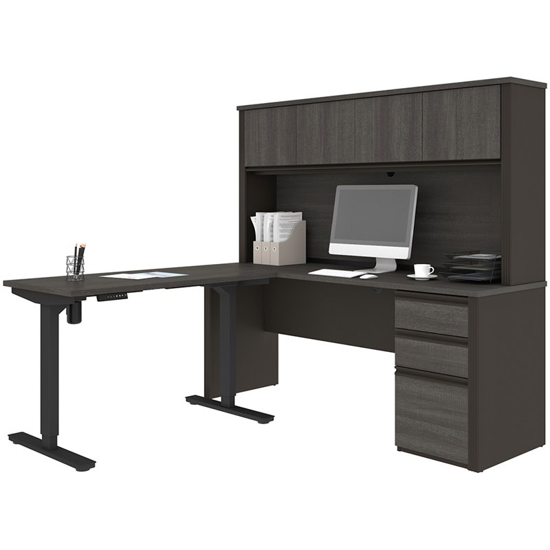 Pemberly Row 4 Piece Standing Desk Set in Bark Gray and Slate