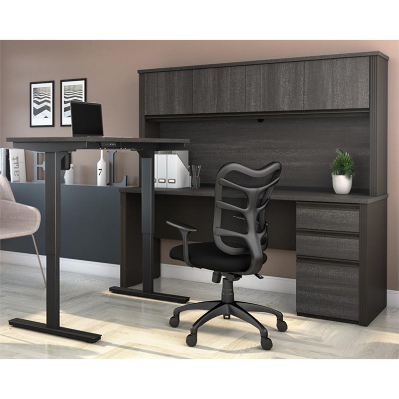 Pemberly Row 4 Piece Standing Desk Set in Bark Gray and Slate