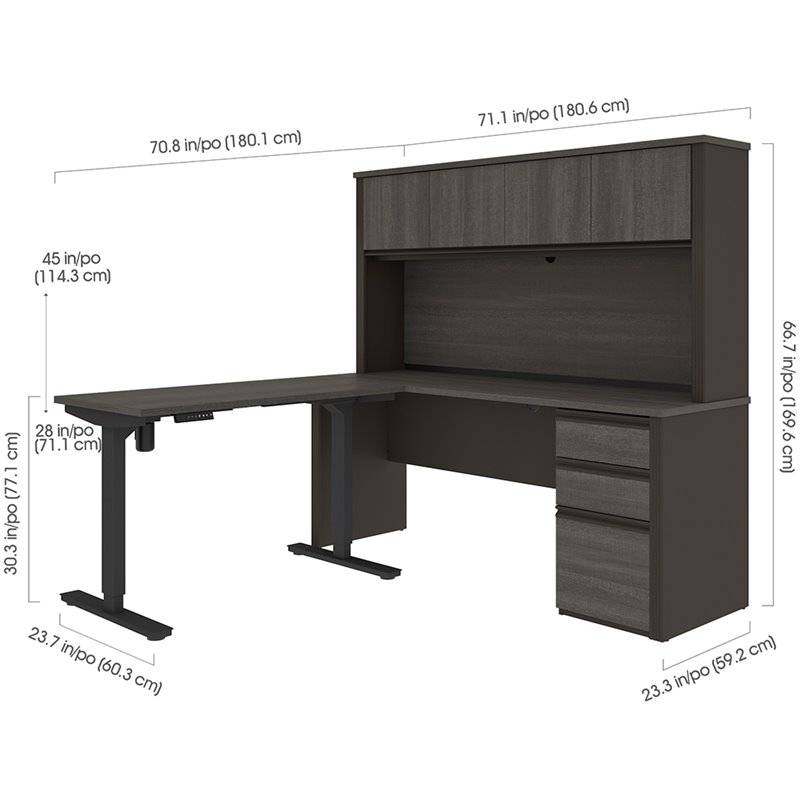 Pemberly Row 4 Piece Standing Desk Set in Bark Gray and Slate