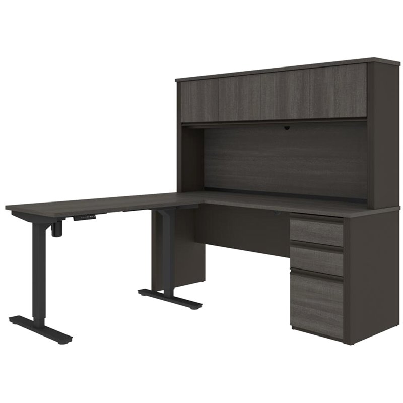 Pemberly Row 4 Piece Standing Desk Set in Bark Gray and Slate