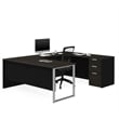 Pemberly Row Contemporary U Desk in Deep Gray and Black Finish