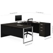 Pemberly Row Contemporary U Desk in Deep Gray and Black Finish