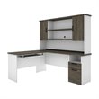 Pemberly Row L Shaped Computer Desk with Hutch in Walnut Gray and White