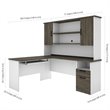 Pemberly Row L Shaped Computer Desk with Hutch in Walnut Gray and White
