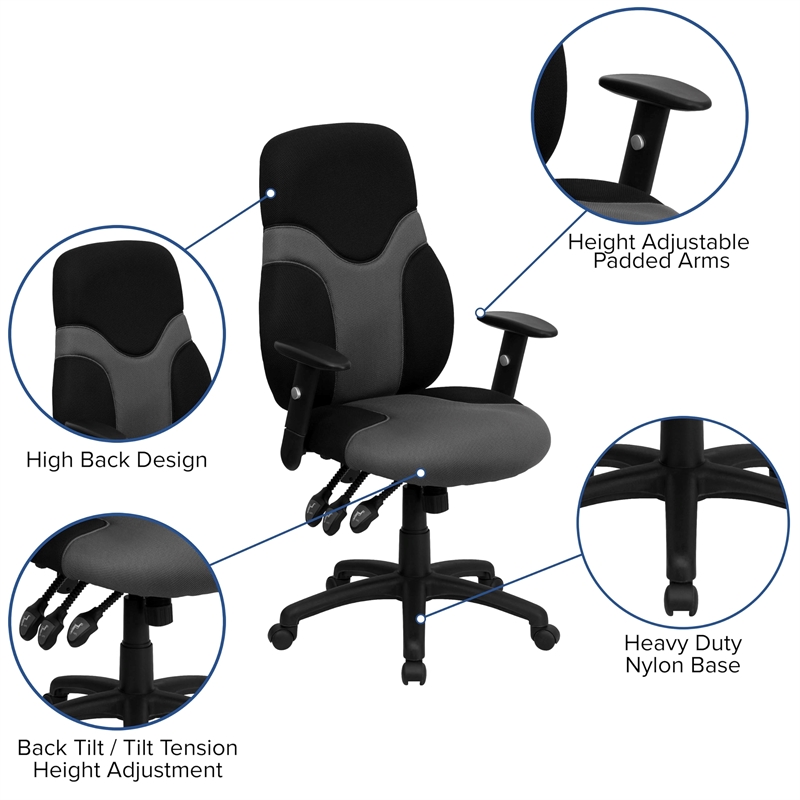 Pemberly Row High Back Mesh Office Swivel Chair in Black and Gray