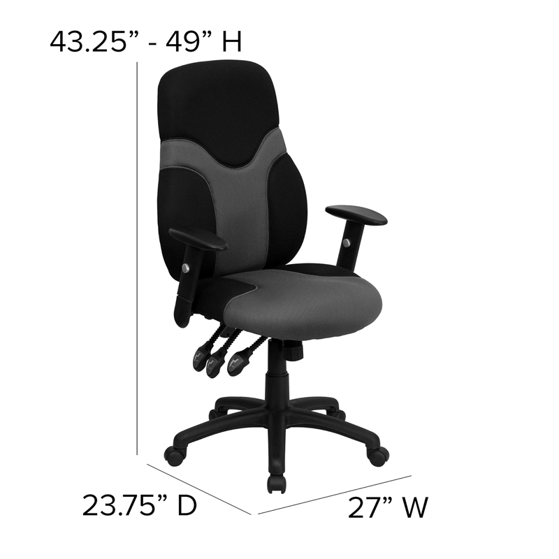 Pemberly Row High Back Mesh Office Swivel Chair in Black and Gray