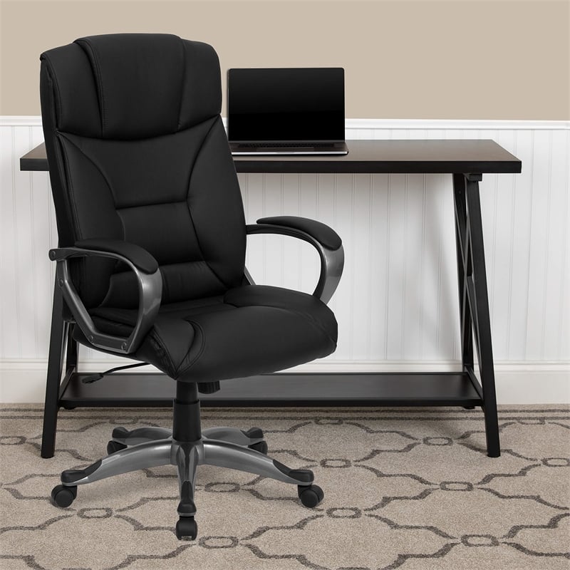 Pemberly Row Contemporary Comfortable Office Chair in Black with Arms