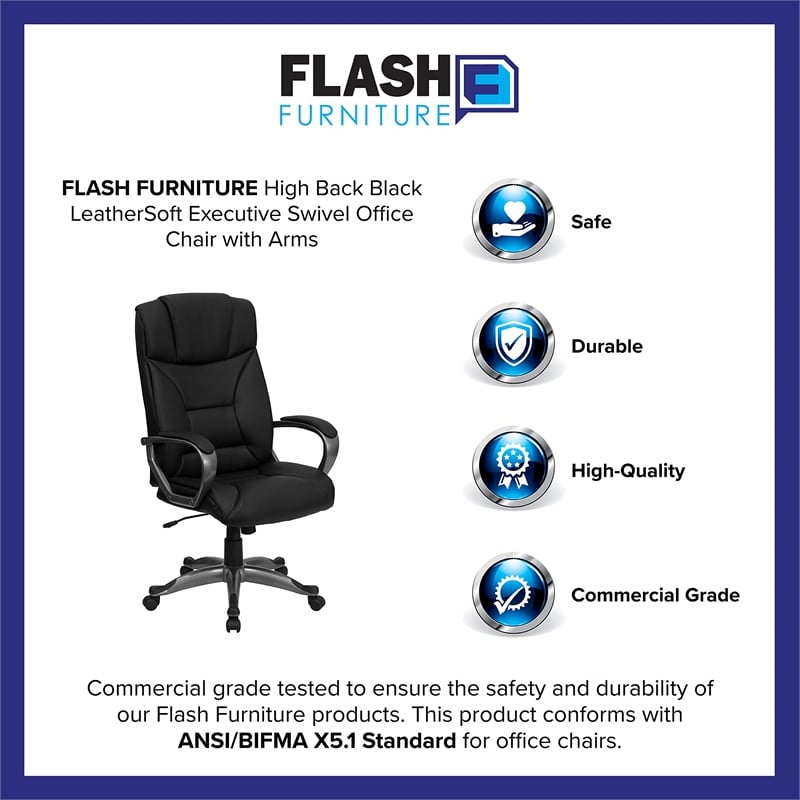 Pemberly Row Contemporary Comfortable Office Chair in Black with Arms
