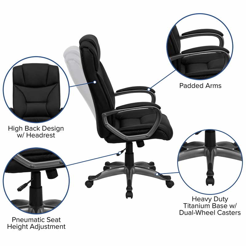 Pemberly Row Contemporary Comfortable Office Chair in Black with Arms