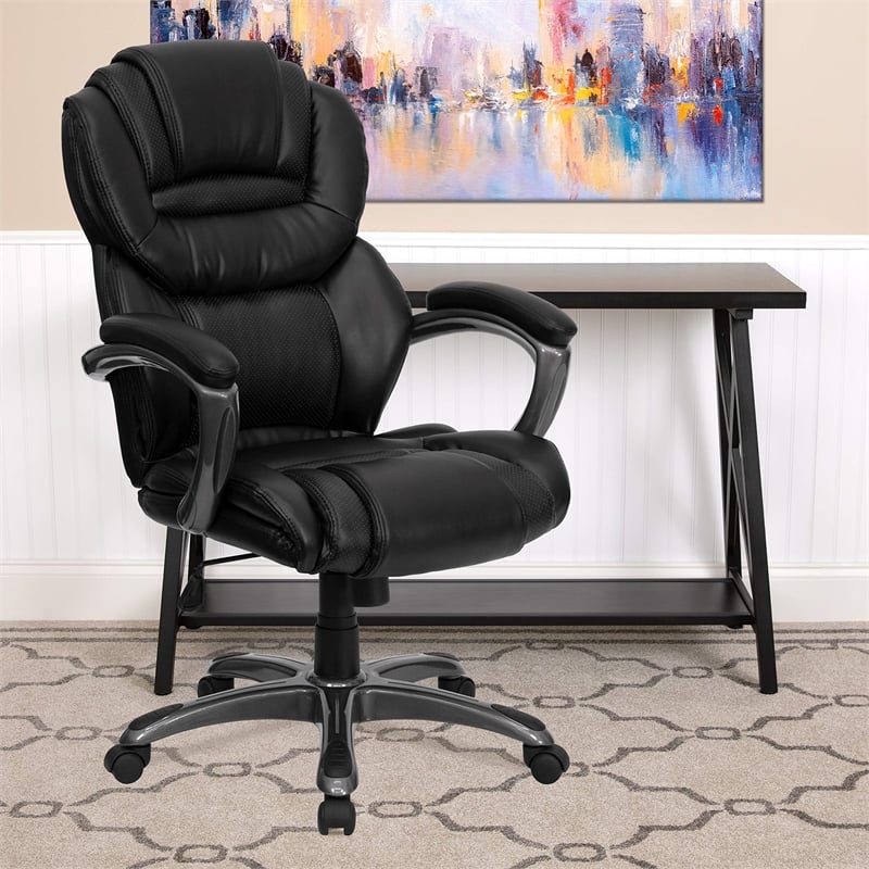 Pemberly Row High Back Office Chair with Leather Padded Loop Arms