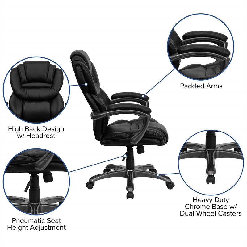 Pemberly Row High Back Office Chair with Leather Padded Loop Arms