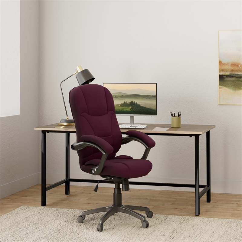 Pemberly Row High Back Microfiber Upholstered Office Chair in Grape
