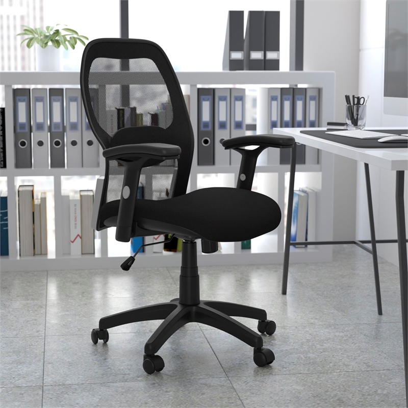 Pemberly Row Contemporary Mid-Back Super Mesh Office Chair in Black