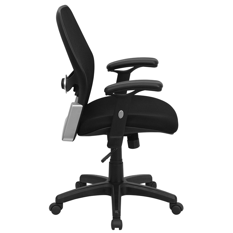 Pemberly Row Contemporary Mid-Back Super Mesh Office Chair in Black