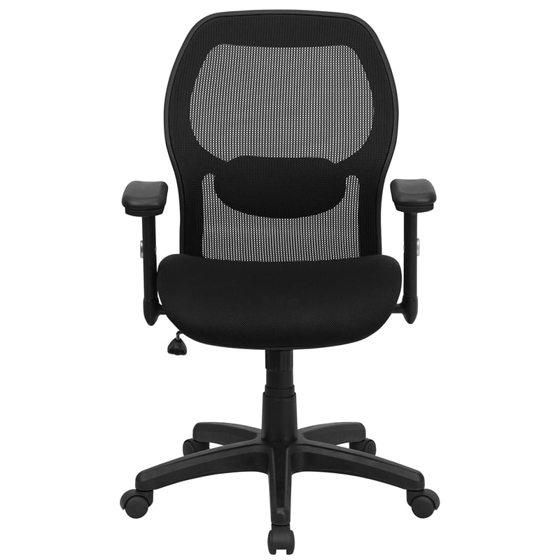 Pemberly Row Contemporary Mid-Back Super Mesh Office Chair in Black