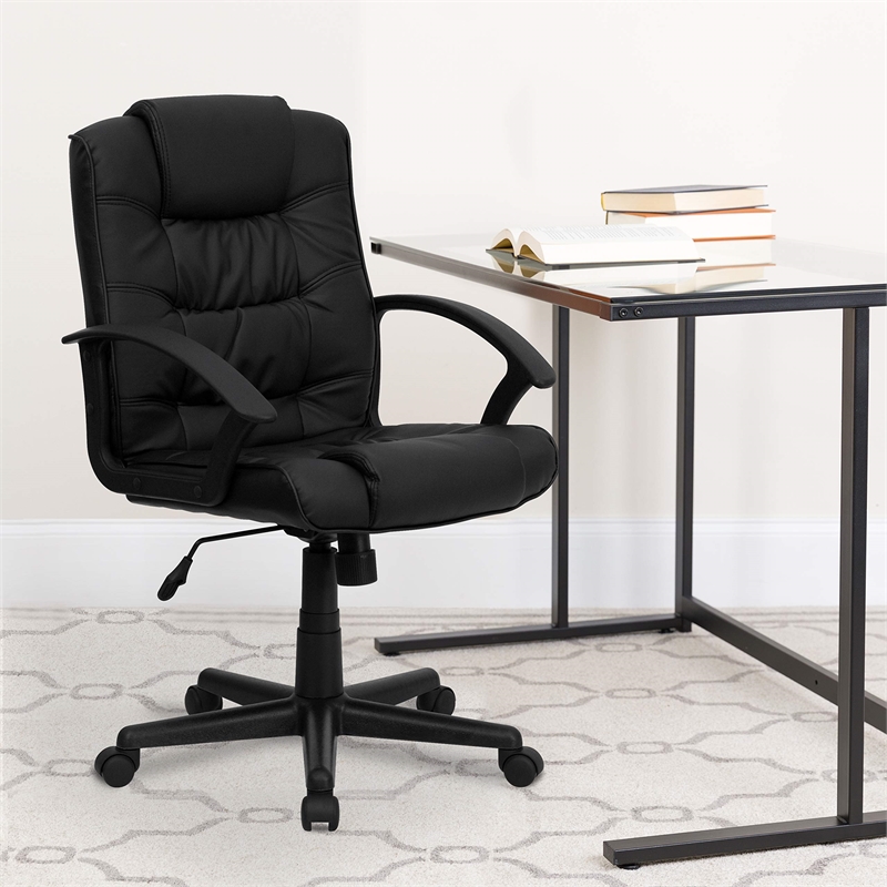 Pemberly Row Contemporary Mid Back Black Leather Office Chair