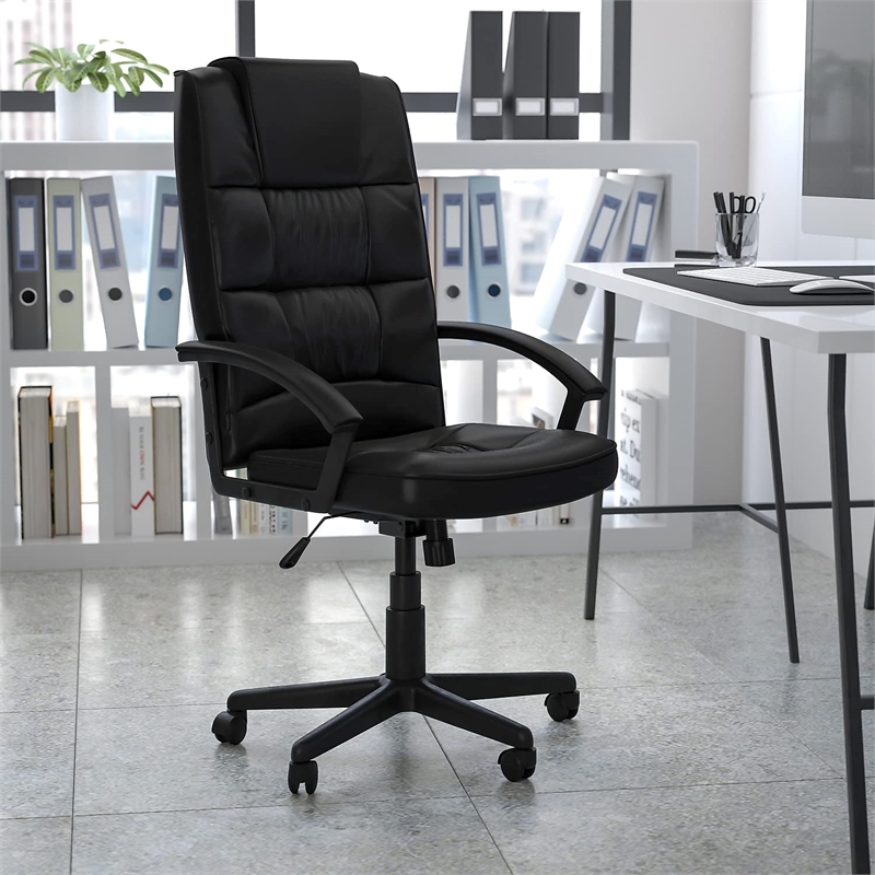 Pemberly Row Contemporary Ergonomically Curved Office Chair in Black