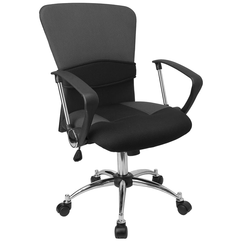 Pemberly Row Contemporary Mid-Back Mesh Computer Office Chair in Gray