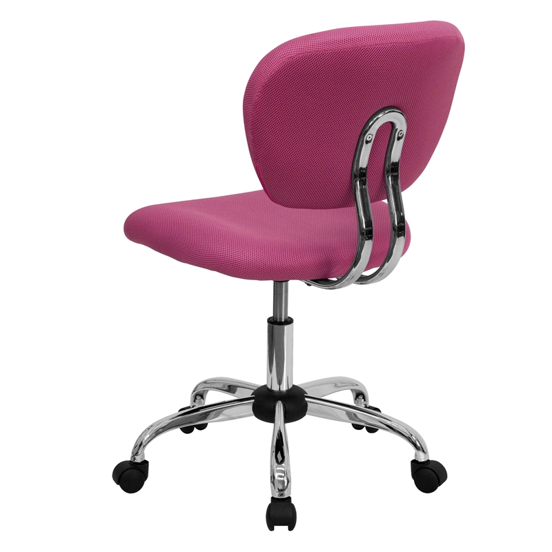 Pemberly Row Contemporary Mid-Back Mesh Office Swivel Chair in Pink