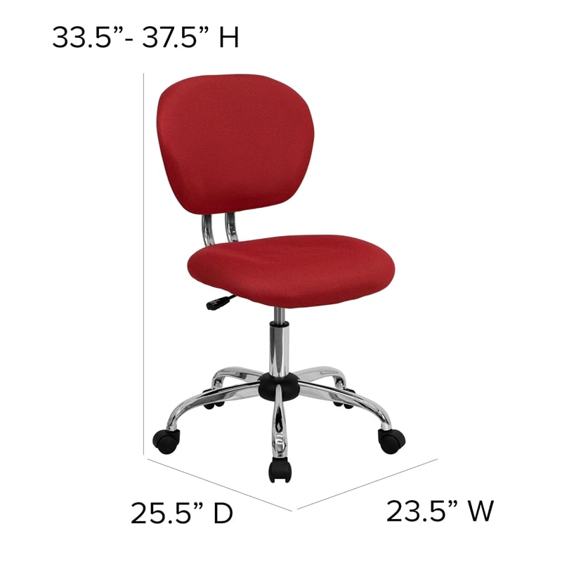 Pemberly Row Mid-Back Fabric Mesh Office Swivel Chair in Red