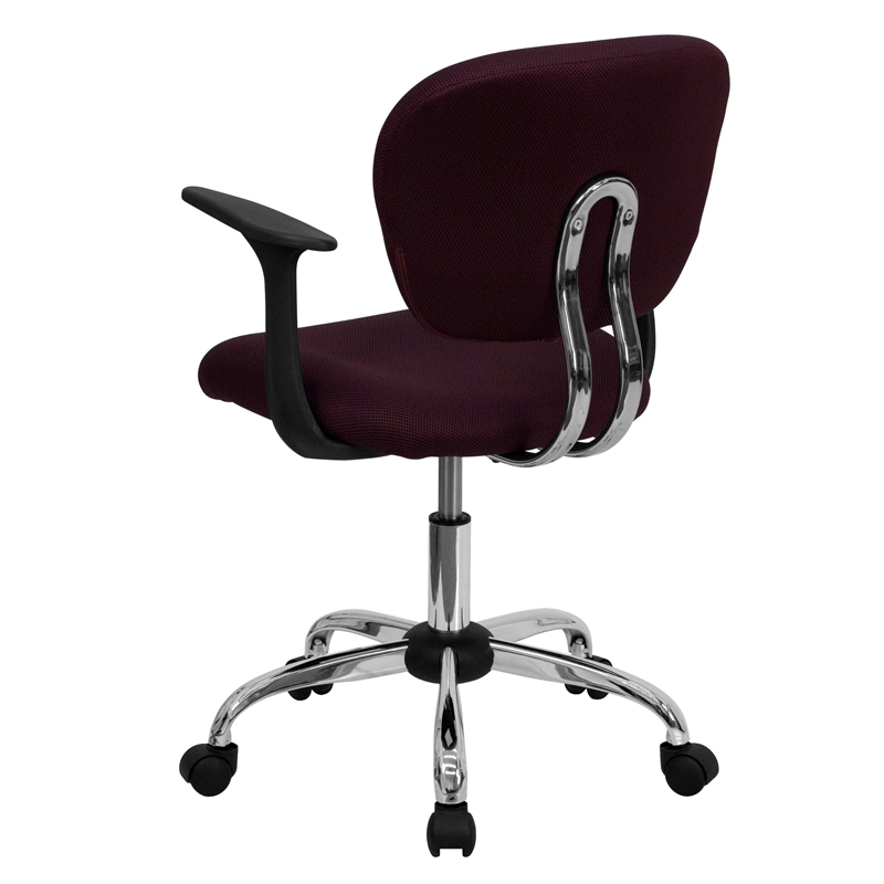 Pemberly Row Mid-Back Mesh Office Swivel Chair with Arms in Burgundy
