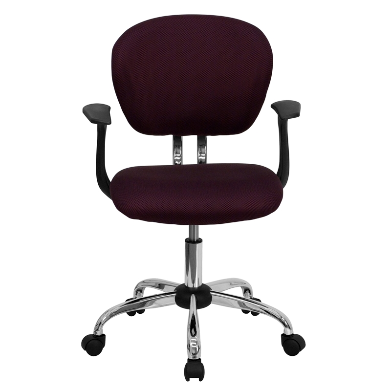 Pemberly Row Mid-Back Mesh Office Swivel Chair with Arms in Burgundy