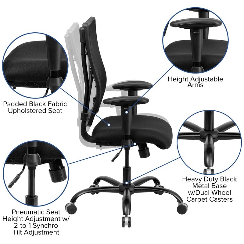 Pemberly Row Contemporary Mesh Office Chair with Arms in Black