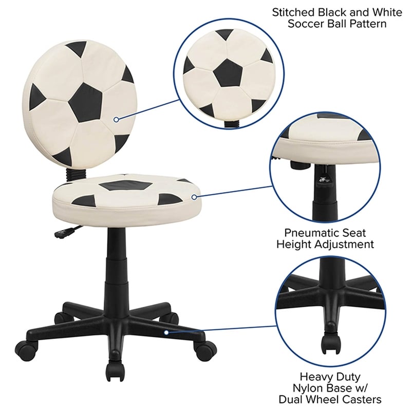 Pemberly Row Contemporary Soccer Office Swivel Chair in Black and White