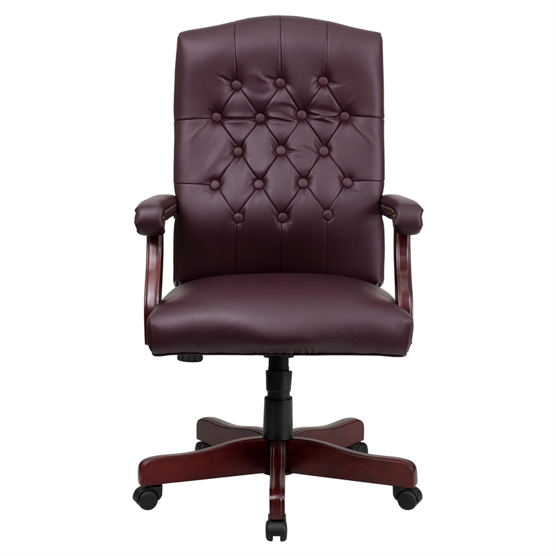 Pemberly Row Contemporary Leather Swivel Office Chair in Burgundy