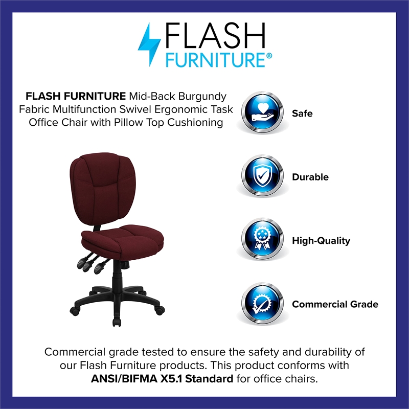 Pemberly Row Mid Back Ergonomic Office Swivel Chair in Burgundy