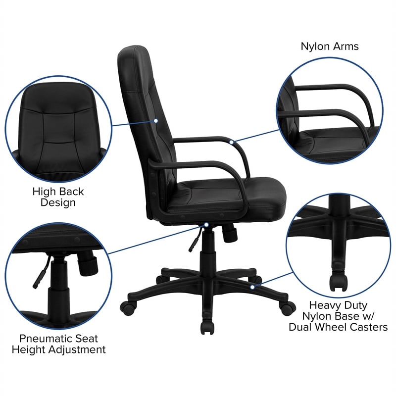 Pemberly Row High Back Glove Vinyl Executive Office Chair in Black