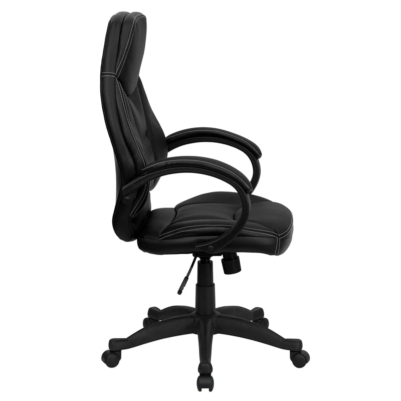 Pemberly Row High Back Contemporary Office Chair in Black Leather